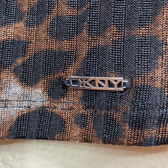 •DKNY• {ribbed} Mock-neck Semi-Sheer |lined| leopard print [long-sleeved] Top XL - Picture 6 of 14